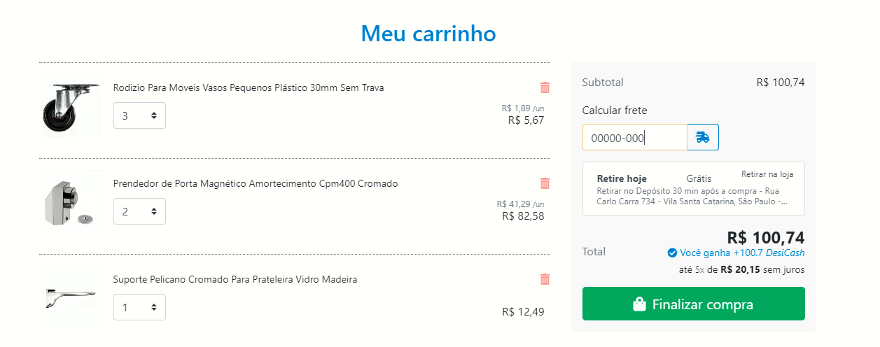 exemplo carrinho de compras desicon