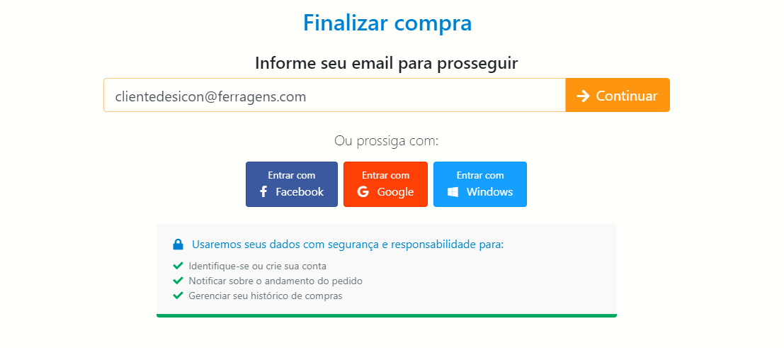 caixa para informar o email